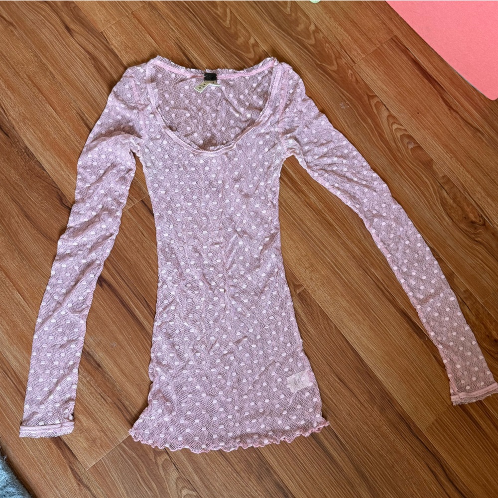 VINTAGE FP sheer polka dot tee xs